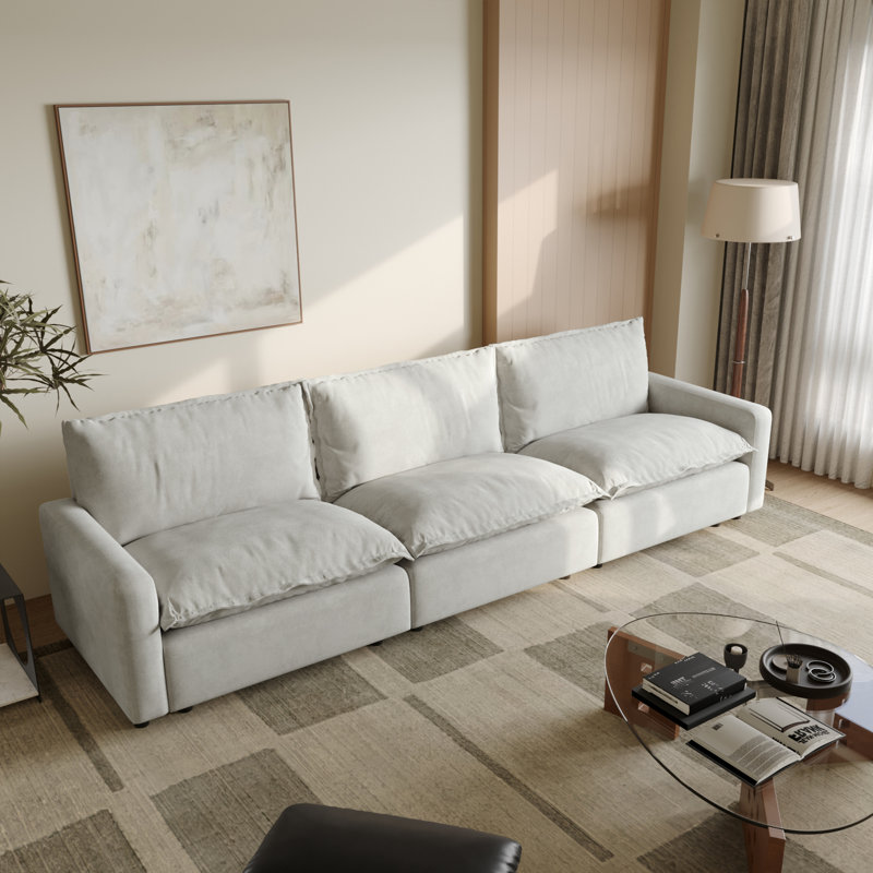 3-Piece Upholstered Modular Linen Fabric Sectional Sofa For Small Spaces, Beige