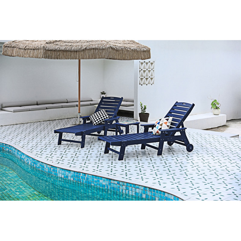 Chaise Lounge Chair Set With Side Table, Navy Blue