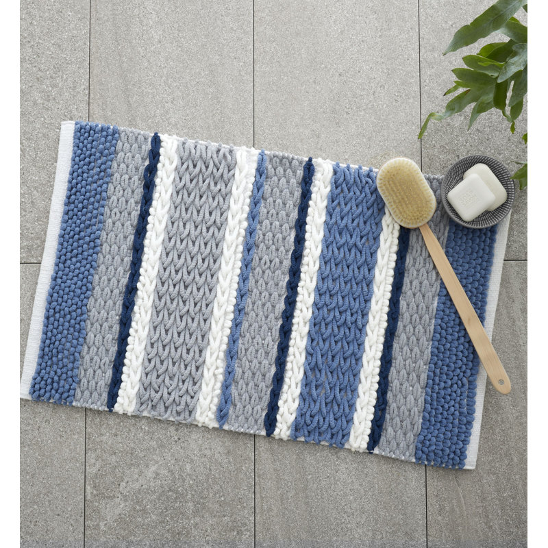 Textured Stripe Rectangular Bath Mat, Blue