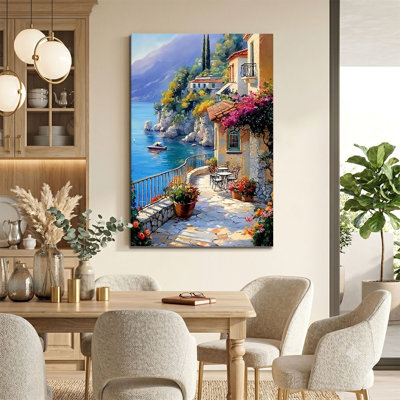 Italian Seaside Terrace Cafe Landscape Canvas Print