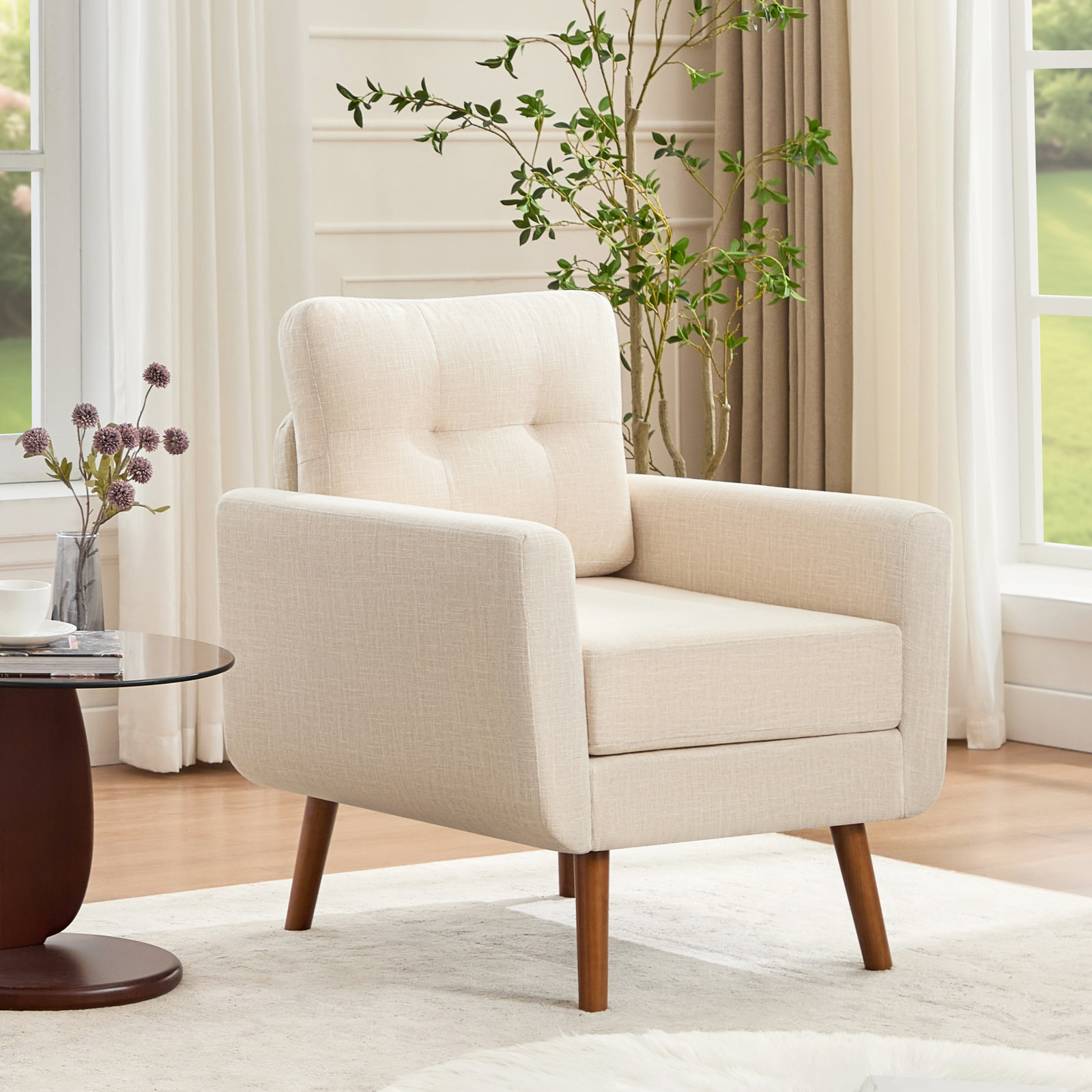 Estes Linen Armchair, Beige Linen