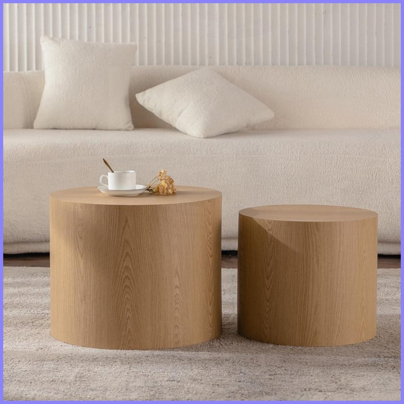Ensemble de tables basses gigognes peu encombrantes - 2 tables rondes aspect bois, panneau de particules Eco-P2, aucun assemblage requis pour le salon