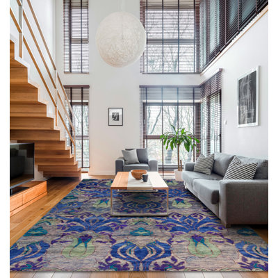 Seville Hand Knotted Area Rug in Col Bambera Indigo/Gray/Green/Purple