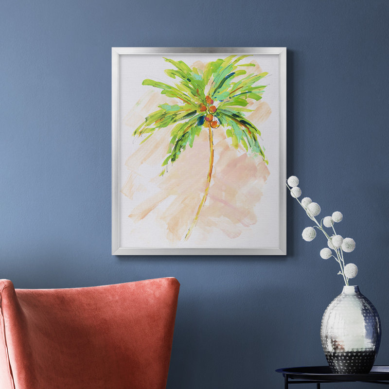 Toile encadrée de qualité supérieure Coconut Palm II - prête à être accrochée, Cadre à joints invisibles, Argent