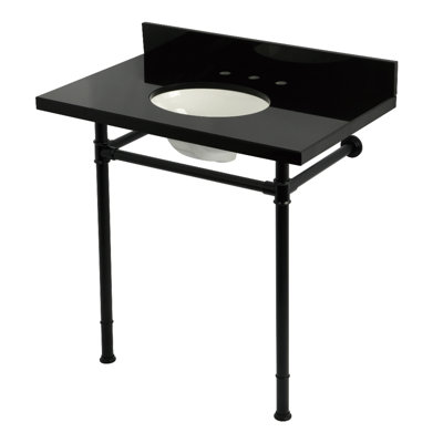 Kingston Brass Imperial 36-Inch Black Granite Console Sink with Stainless Steel Legs (8-Inch, 3-Hole)