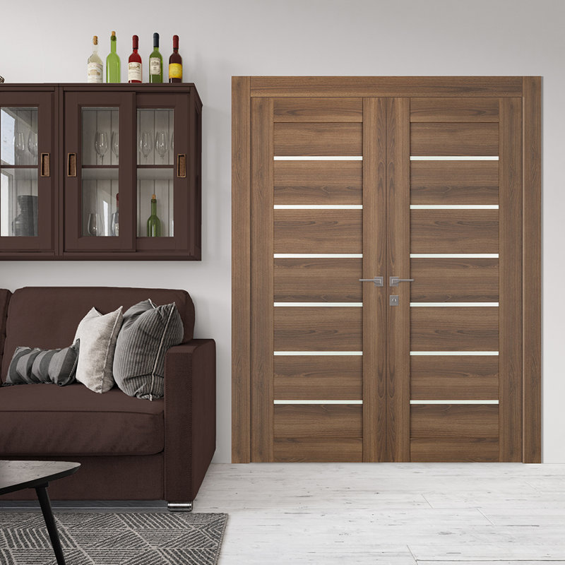 Porte standard préfinie en bois manufacturé Avon, 63,5 po x 95,24 po, Pacane, Gauche