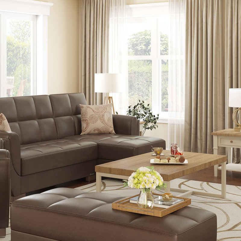 Clemmer Faux Leather Ottoman with Storage, Brown Leatherette