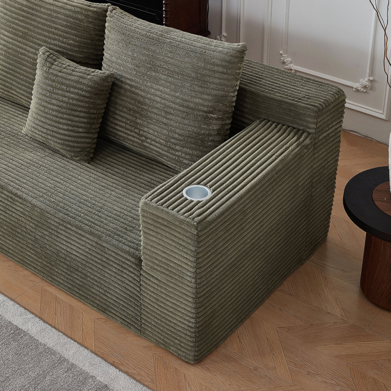 Canapé modulaire profond en velours côtelé avec porte-gobelets, aucun assemblage requis, Vert
