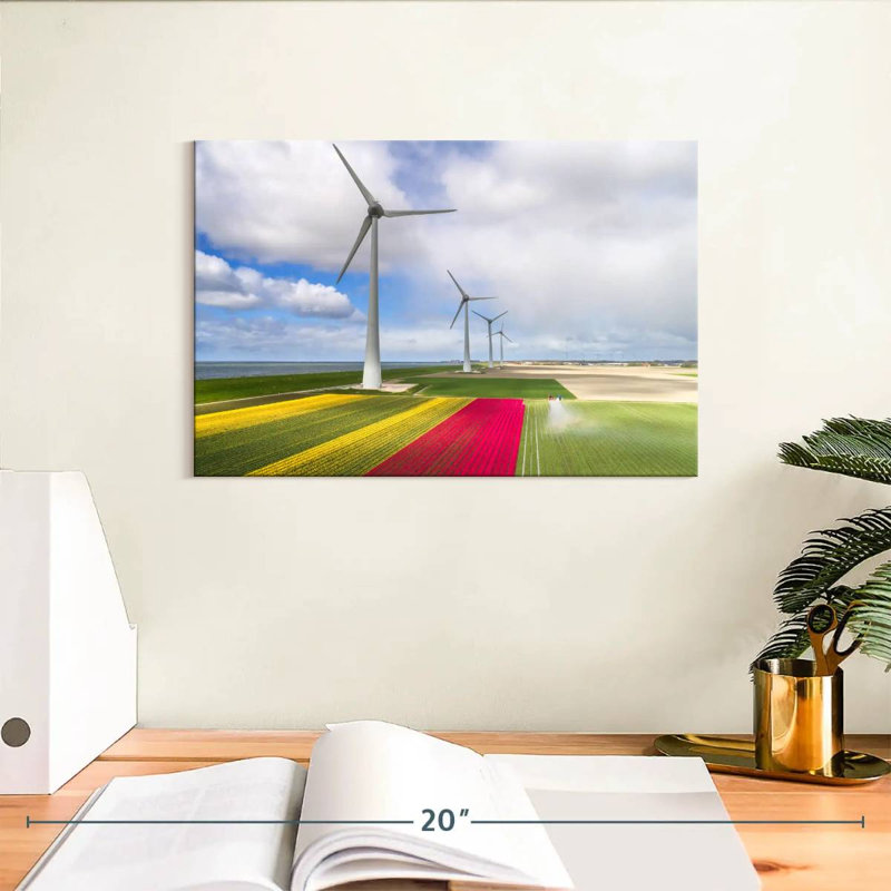 Éoliennes et champs de tulipes Lilie, H 8 po x l 12 po