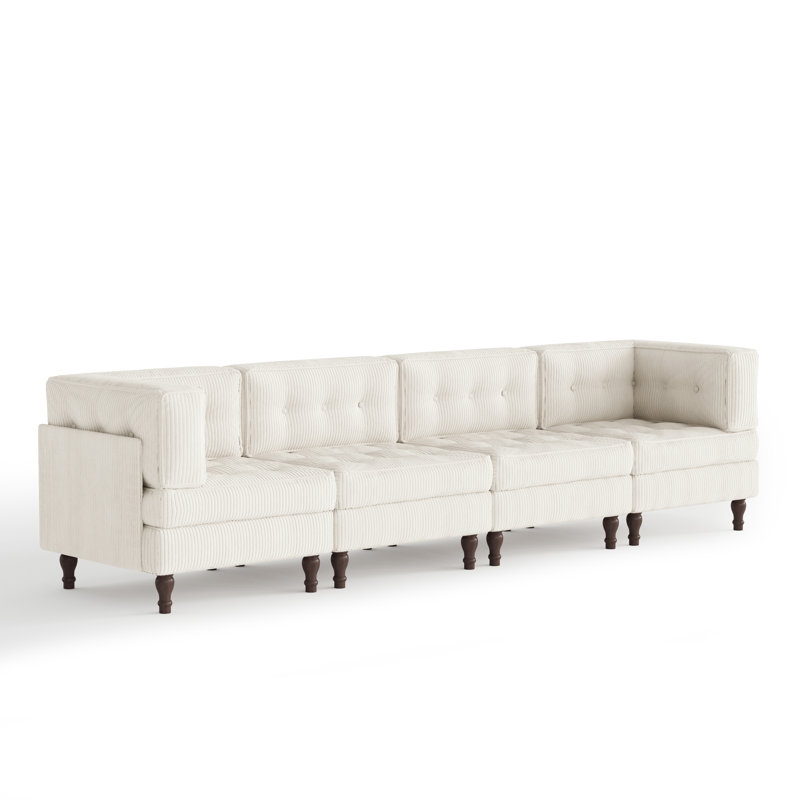 Upholstered Tufted Corduroy Modular Sectional with Pillow Back, Beige, 4