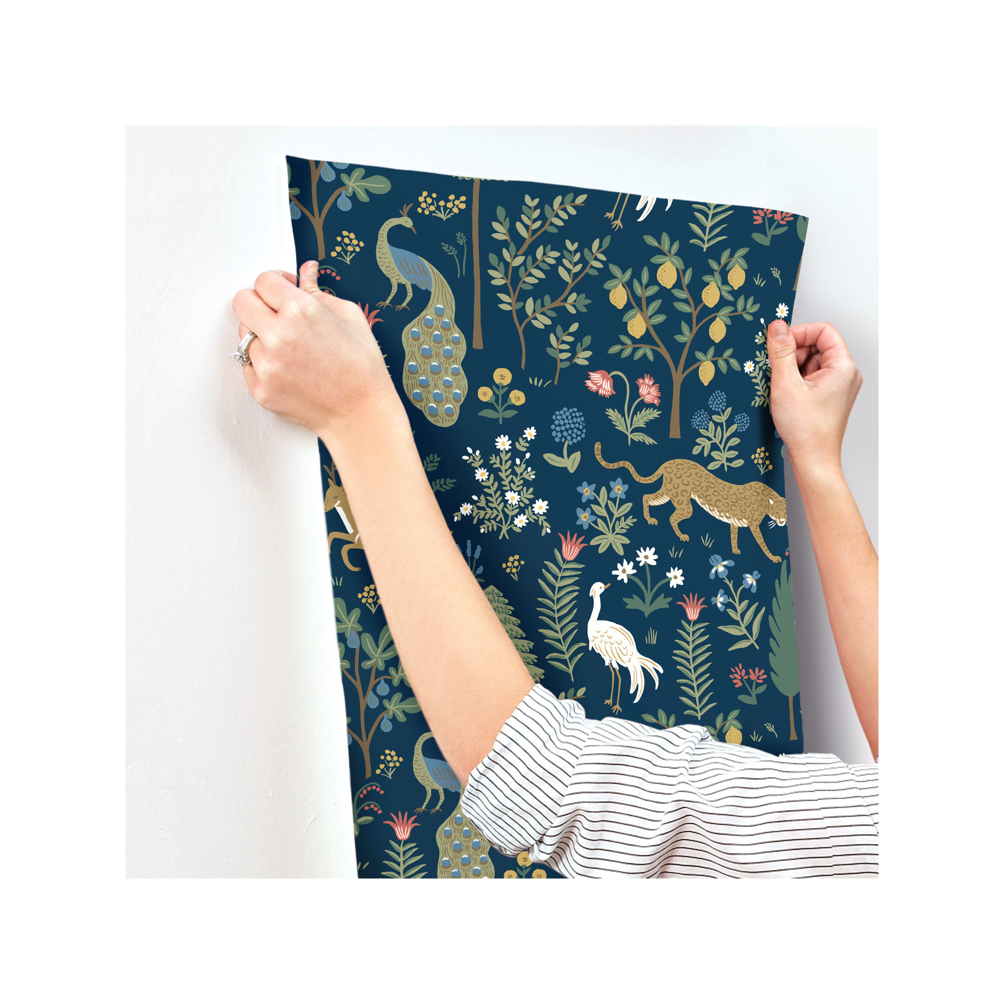 Rifle Paper Co. Menagerie 27" L x 27" W Smooth Wallpaper Rol, Navy