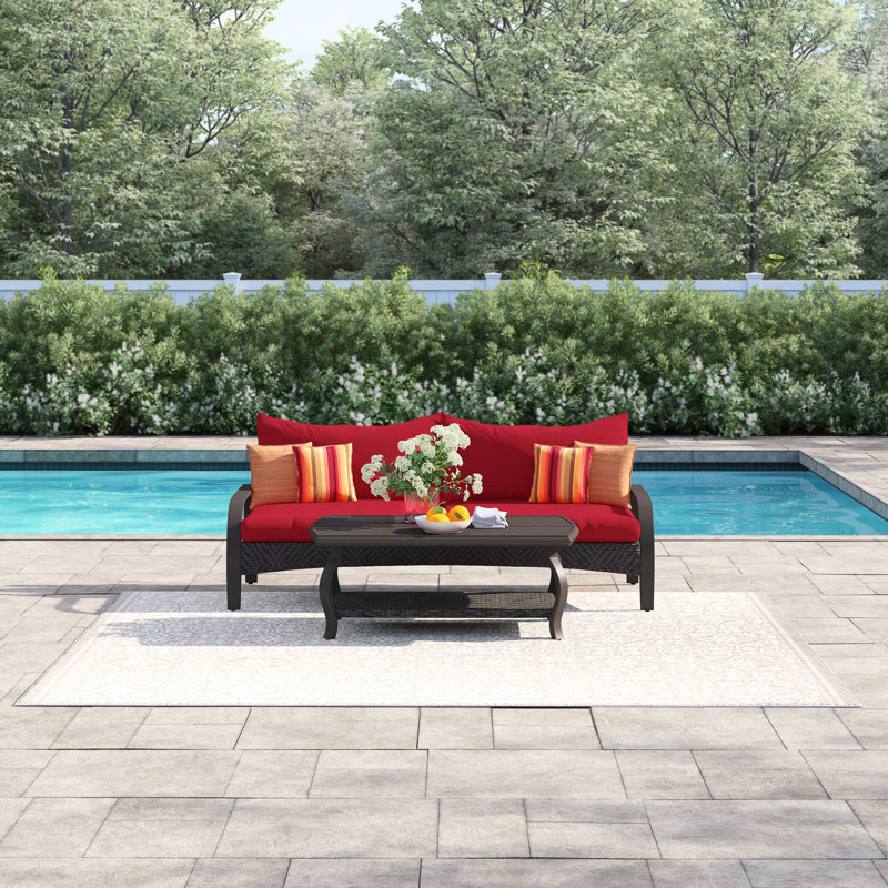 Kechia 2 Piece Sofa Seating Group With Sunbrella Cushion Covers, Sunset Red Sunbrella®
