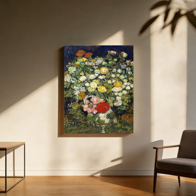 Bouquet coloré en pot, cadre en bois intégré au dos, décoration murale, 30 cm x 20 cm
