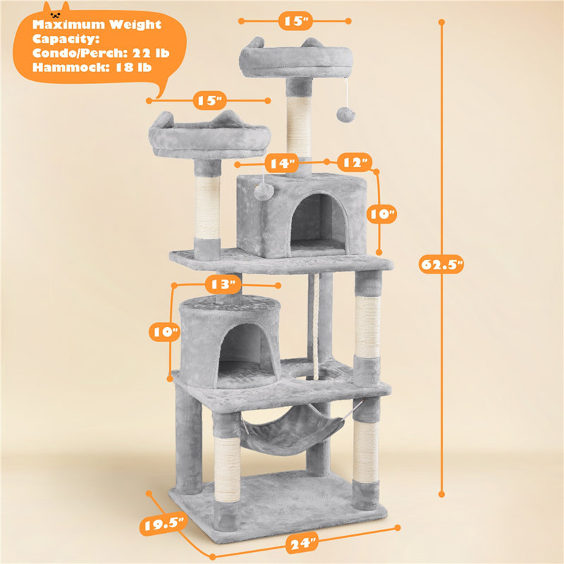 Tour pour chat multi-niveaux avec 2 condos, Gris clair