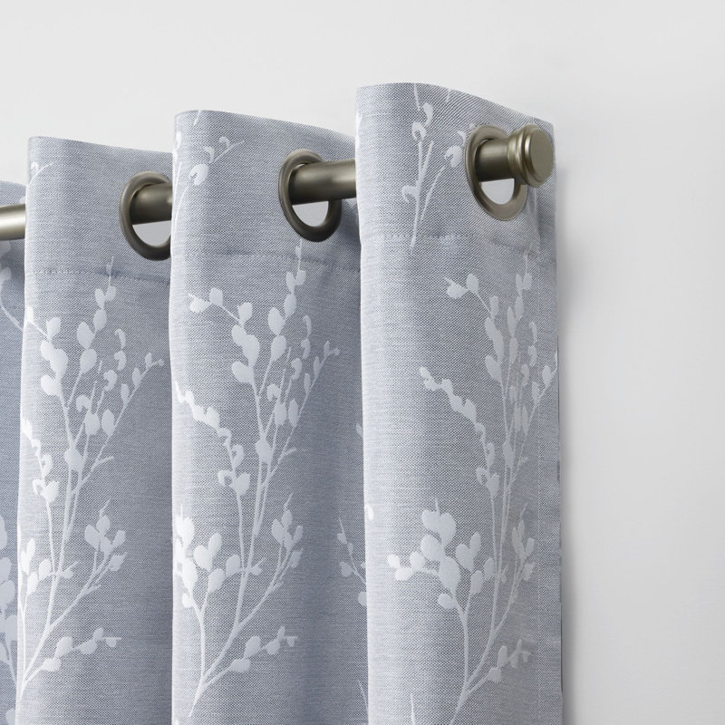 Nicole Miller Turion Floral Room Darkening Blackout Grommet Top Curtain Panel Pair, 52" W x 84" L, Chambray Blue