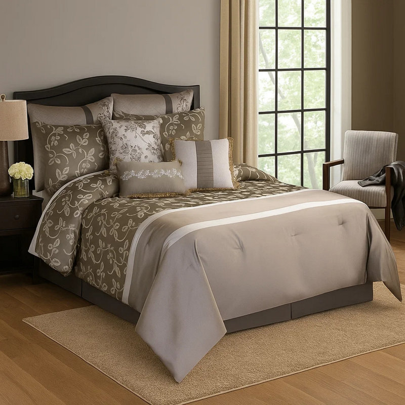  Platinum Gray Microfiber Comforter Set, King Comforter + 9 Additional Pieces