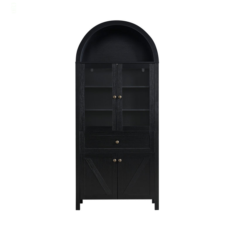 Armoire en forme de dôme, noire, faite de matériaux de haute qualité et de fabrication ancienne, avec un grand espace de rangement