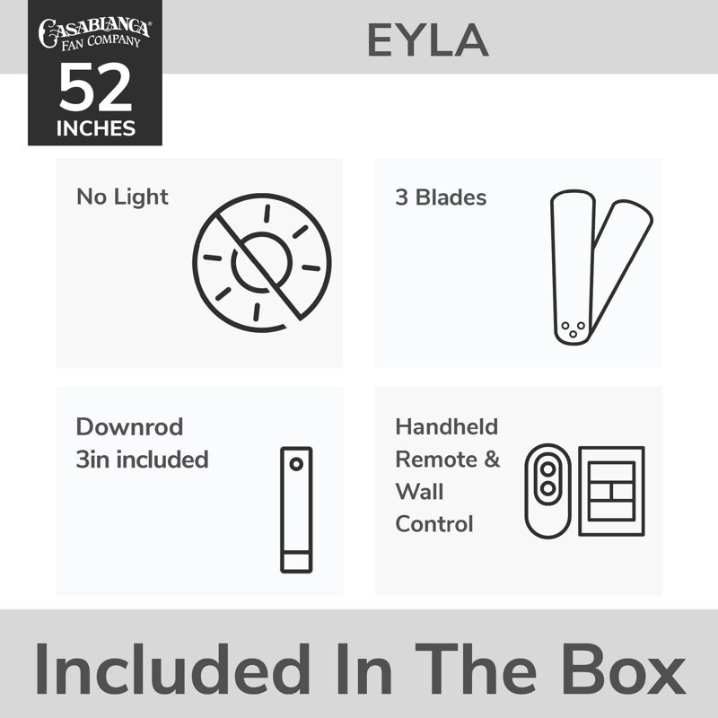Casablanca 52 inch Eyla ENERGY STAR® Damp Rated Ceiling Fan and Wall Control and Handheld Remote, Brushed Gold