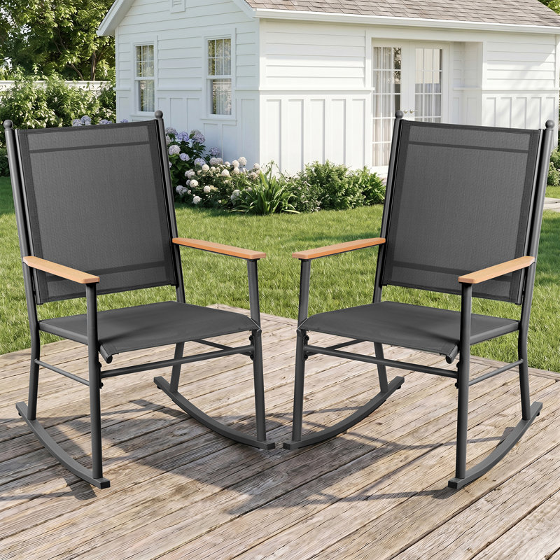 Chaises berçantes de patio pour 2 personnes, Noir, noir, noir, noir