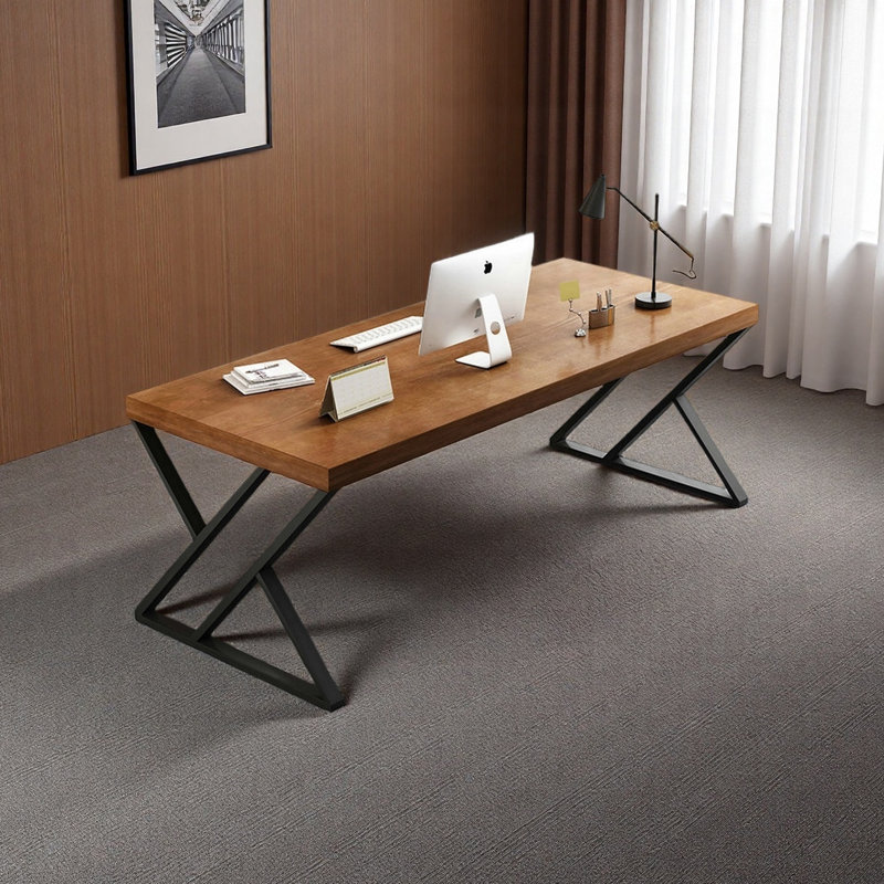Bureau exquis en bois massif rétro, H 29,52 po x l 86,61 po x P 31,49 po