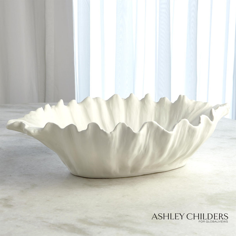 Organic Wave Oval Bowl-White-Lg, White, 6.25" H x 24" W x 14.25" D