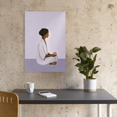 Meditating Woman With Lotus Minimalist Peaceful Serene Lotus Flower Nature Wall Art Print 1 Piece Wrapped Canvas Wall Art