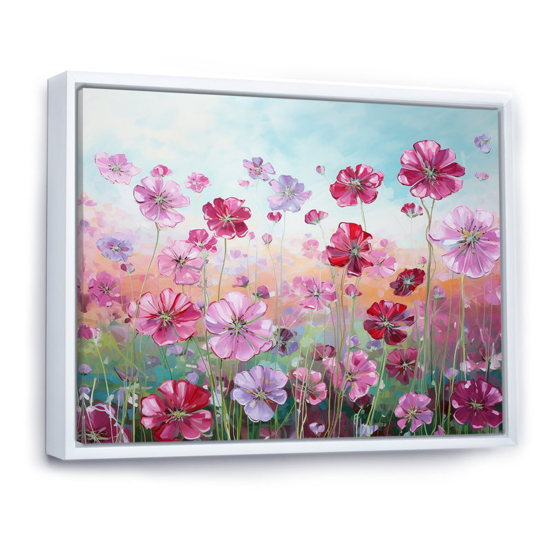 Fleurs de géraniums élégantes sur toile, Cadre flottant blanc, H 24 po x l 32 po x P 0,5 po