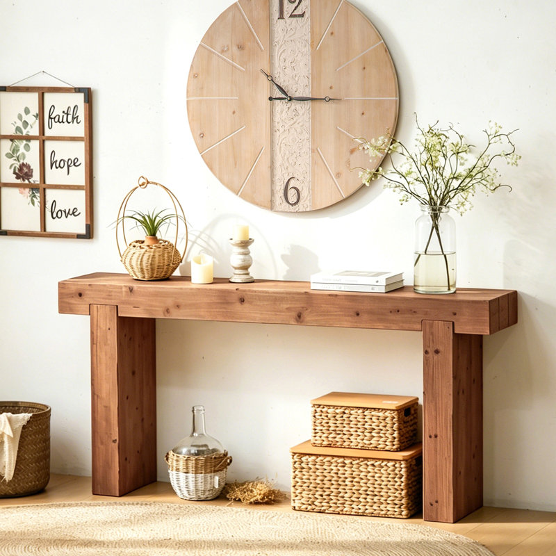 Console 63 po en bois massif - Table de ferme rustique pour entrée, couloir ou derrière le canapé, conception rectangulaire étroite