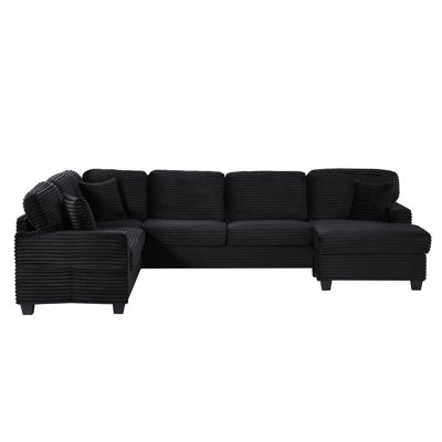Sectional Sofa U-Shaped Sectional 125.2" Upholstered L-Shaped Sofa With A Movable Ottoman And Side Storage Pockets For Living Room