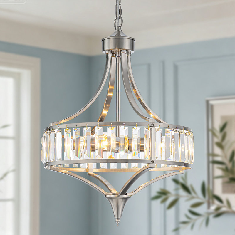 4 Light Crystal Drum Semi Flush Mount, Polished Chrome