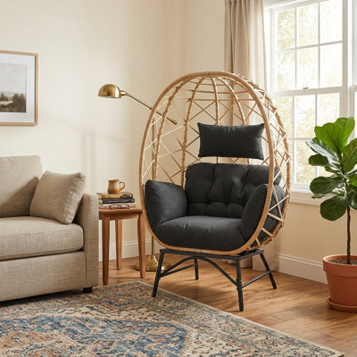 MICLEED Patio Wicker & Stretch Fabric Indoor/Outdoor Egg Lounge Chair With Cushion