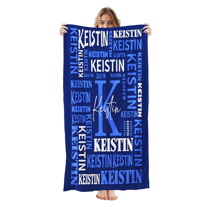  Serviette de plage personnalisée avec nom, serviette de bain en microfibre personnalisée 30 * 60 pouces bleu marine
