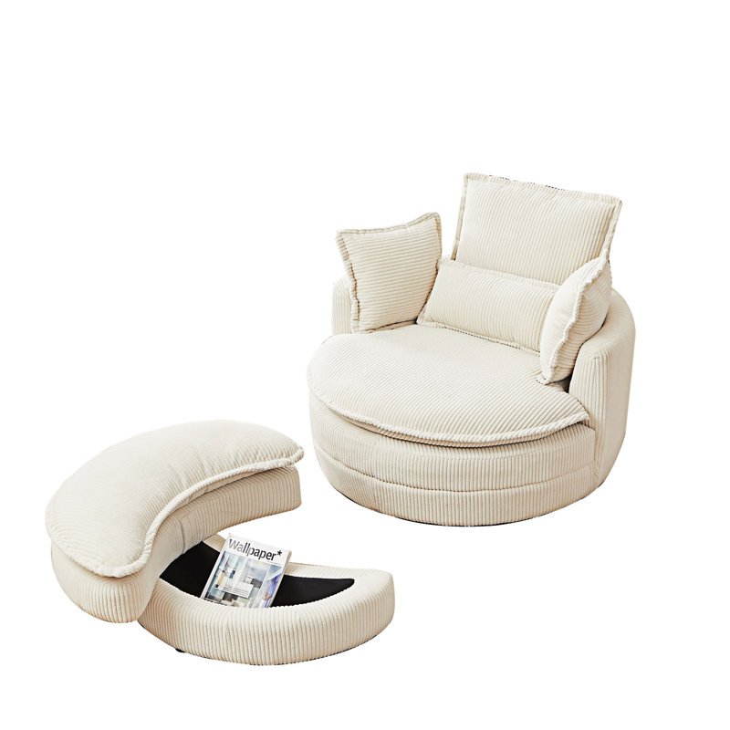 Fauteuil pivotant moderne surdimensionné avec repose-pieds avec rangement lune, Beige