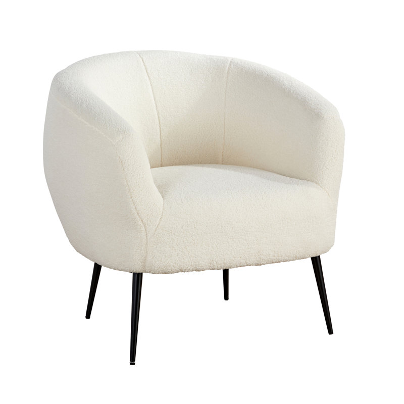 Holyrood Round Back White Faux Fur Barrel Accent Chair