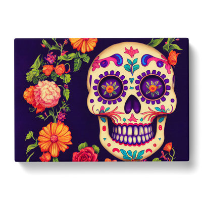 Fancy Floral Sugar Skull - Wrapped Canvas