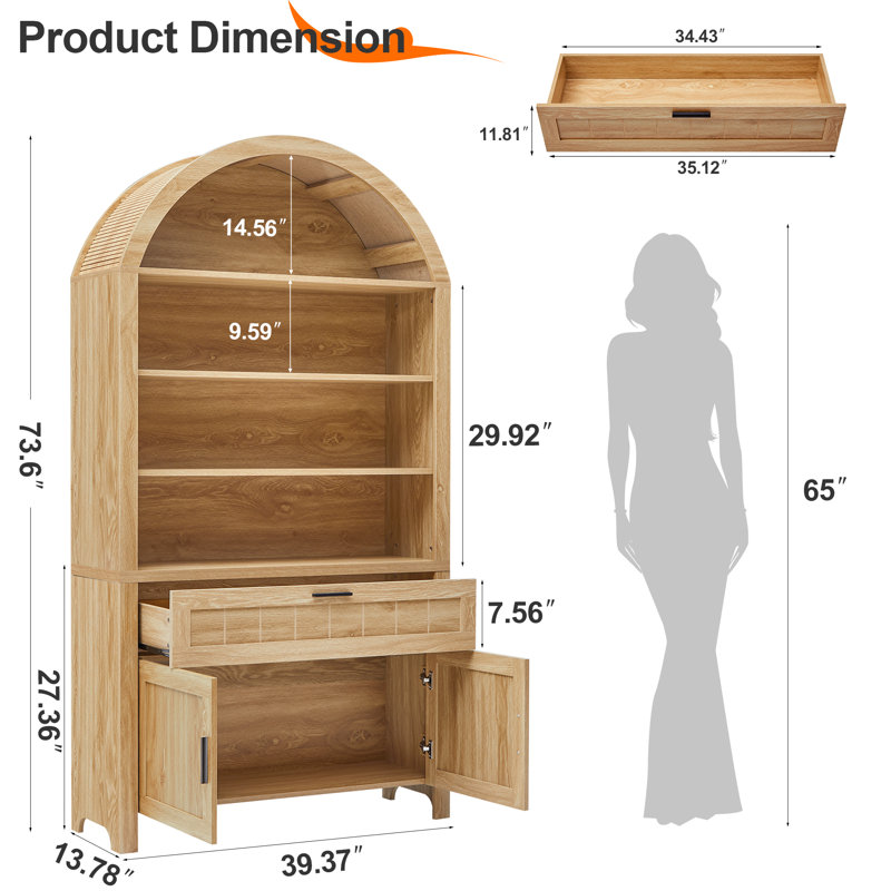 73.6" Arched Storage Bookcase