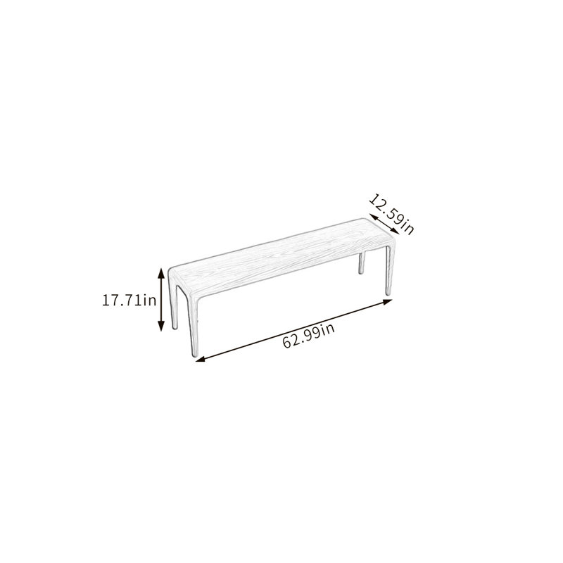 Banc en bois massif Nalany, Beige, H 17,71 po x l 62,99 po x P 12,59 po