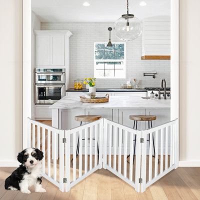 Solid Wood Freestanding Foldable Dog gate,4 Panels with 24 inches Height