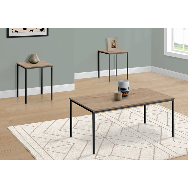 Ensemble de table, ensemble de 3 pièces, café, bout, métal noir, stratifié, contemporain, moderne, Taupe