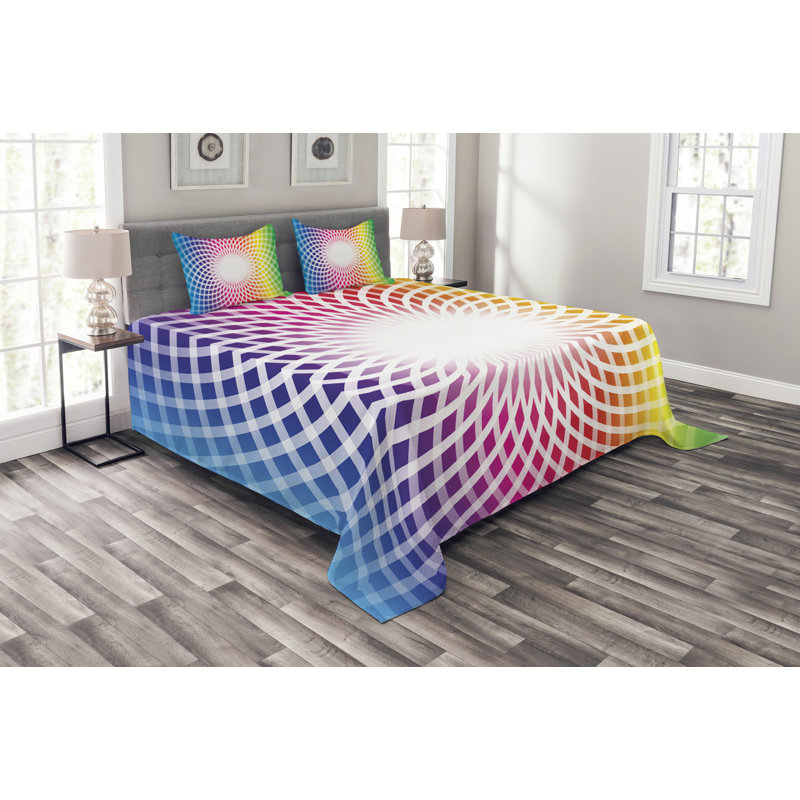 Adolfina Blue/Pink/Yellow Microfibre Bedspread Set, 220 x 264 cm