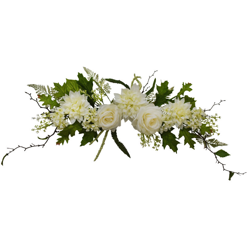 32" Cream Dahlia Rose Hydrangea Swag
