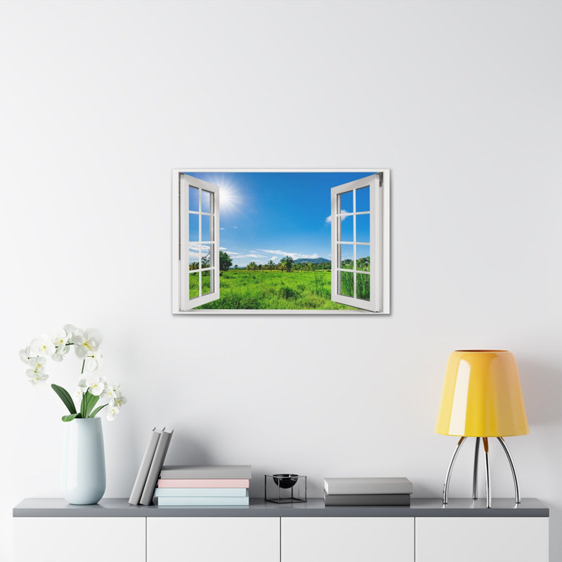 Impression sur toile, art mural, fenêtre, herbe, vue sur la terre, photographie de la nature, réalisme, paysage