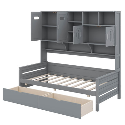 Timber Daybed Featuring Dual Drawers And Integrated Shelving