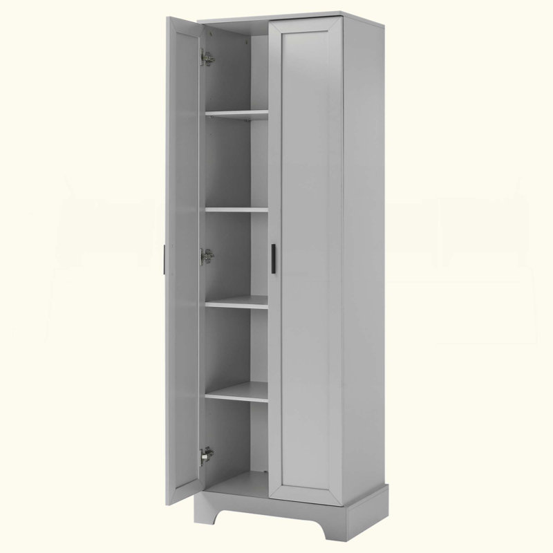 Storage Cabinet With Two Doors For Bathroom, Office, Adjustable Shelf, MDF Board, Grey, 70" H x 22.1" W x 16.9" D