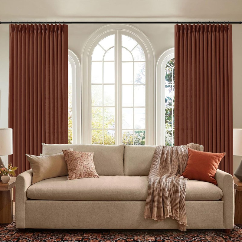 YZ Home Pinch Pleated Linen Curtains 2 Panels Set, Light Filtering Linen Blend Sheer Drapes Memory Trained Pleated Curtain Back Tab with Hooks Rings for Living Room Bedroom