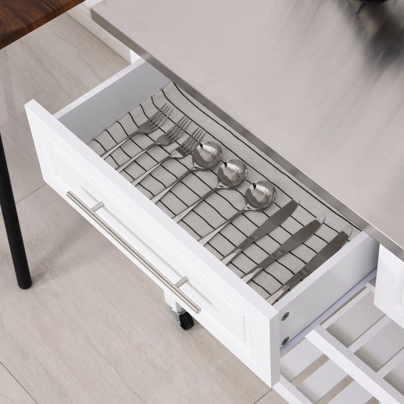 3 Kitchen Island Cart, Stainless Steel Worktop And Rustic Appearance, Gray, With Ample Storage Drawers For On , Worksurface Decor, Shelves