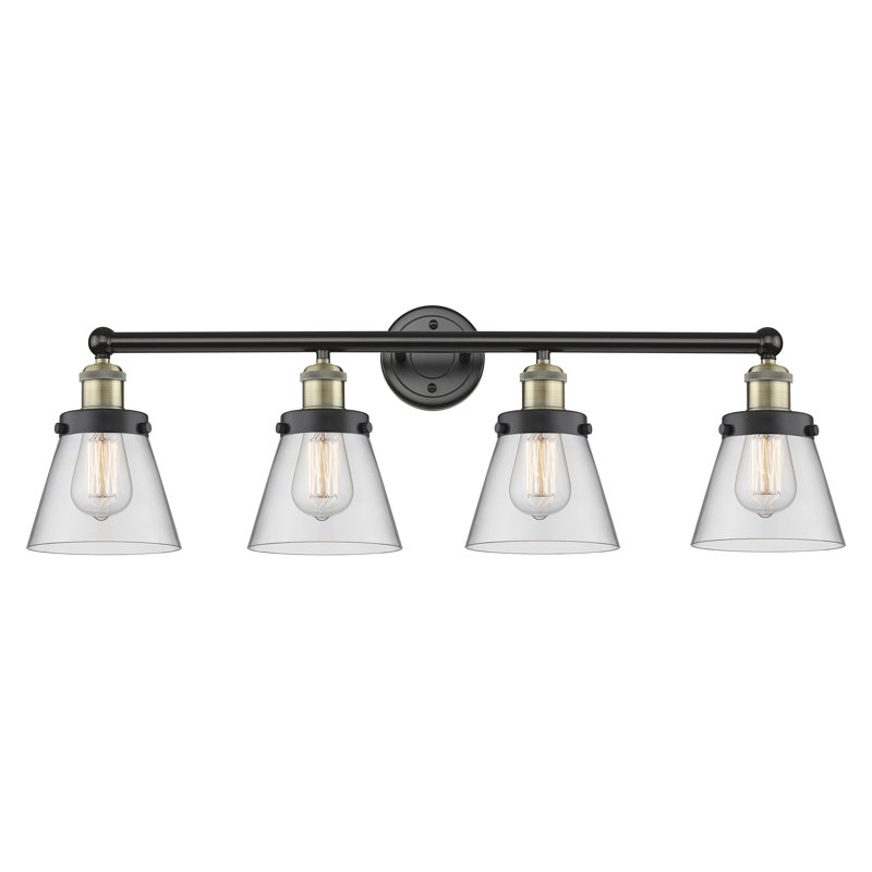 Éclairage pour meuble-lavabo de salle de bain 4 lumières Edison Cone, Clair, Laiton antique noir