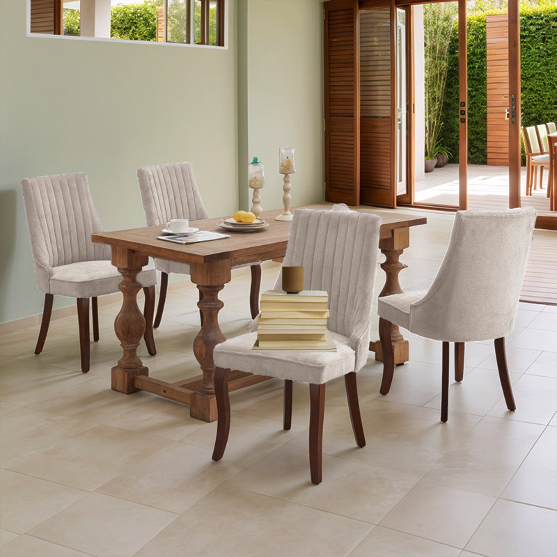 Modern Simplicity Linen Upholstered Dining Chairs Set of 4, Beige