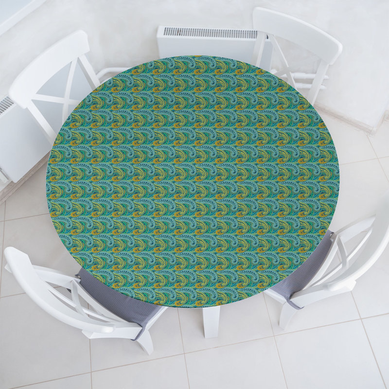 East Urban Home Oriental Fitted Round Tablecloth Multicolor, 64.17" Round