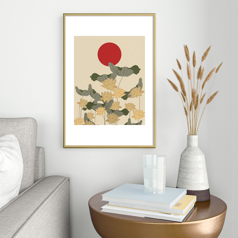 Red Sunset Japon encadré sur papier, H 19 po x l 13 po, Or